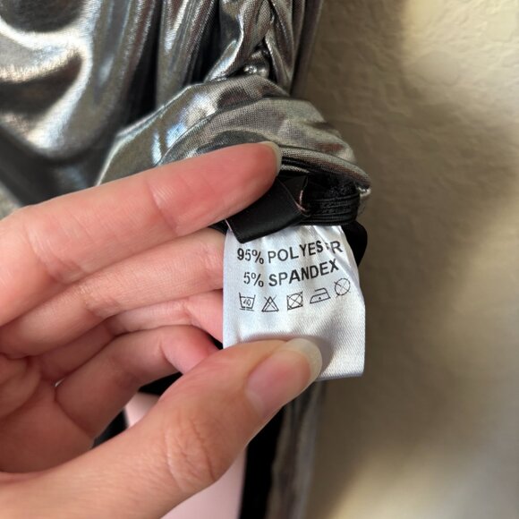 NEW Micas High Neck Metallic Ruched Midi Dress NYE - Picture 7 of 10